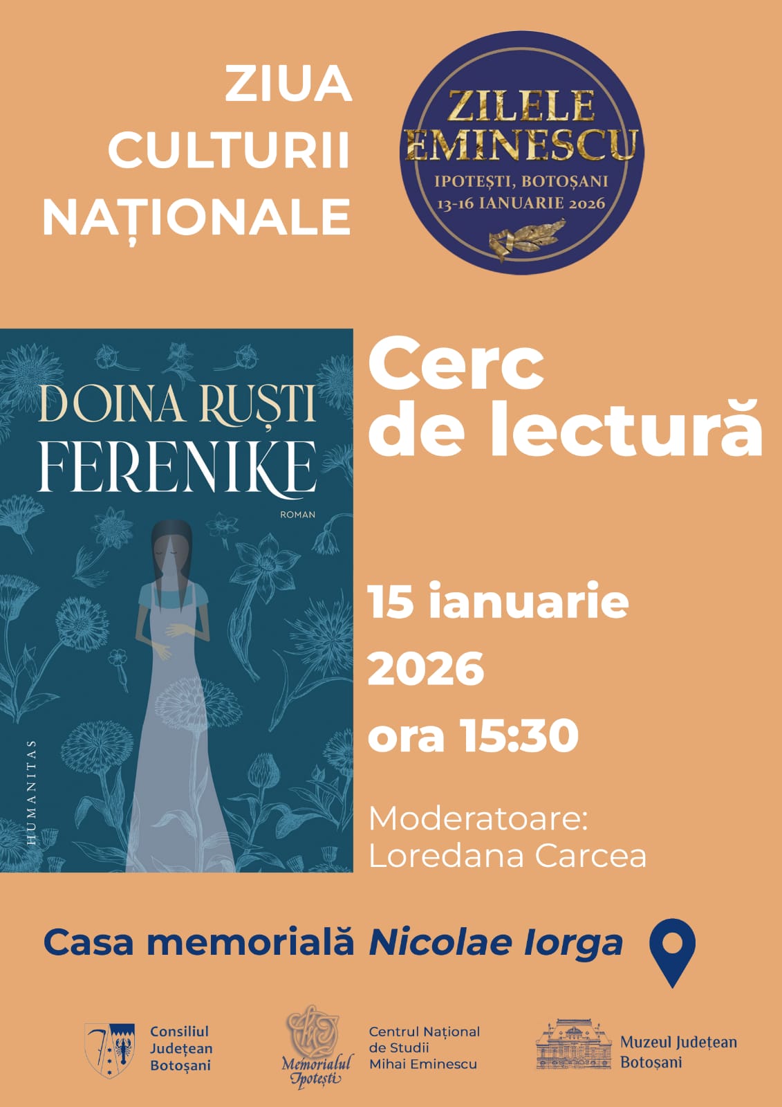 Cercul de lectură revine la Botoșani cu un program captivant O nouă întâlnire a Cercului de lectură va avea loc joi, 15 ianuarie 2026, la Casa Memorială „Nicolae Iorga” din Botoșani, începând cu ora 15.30