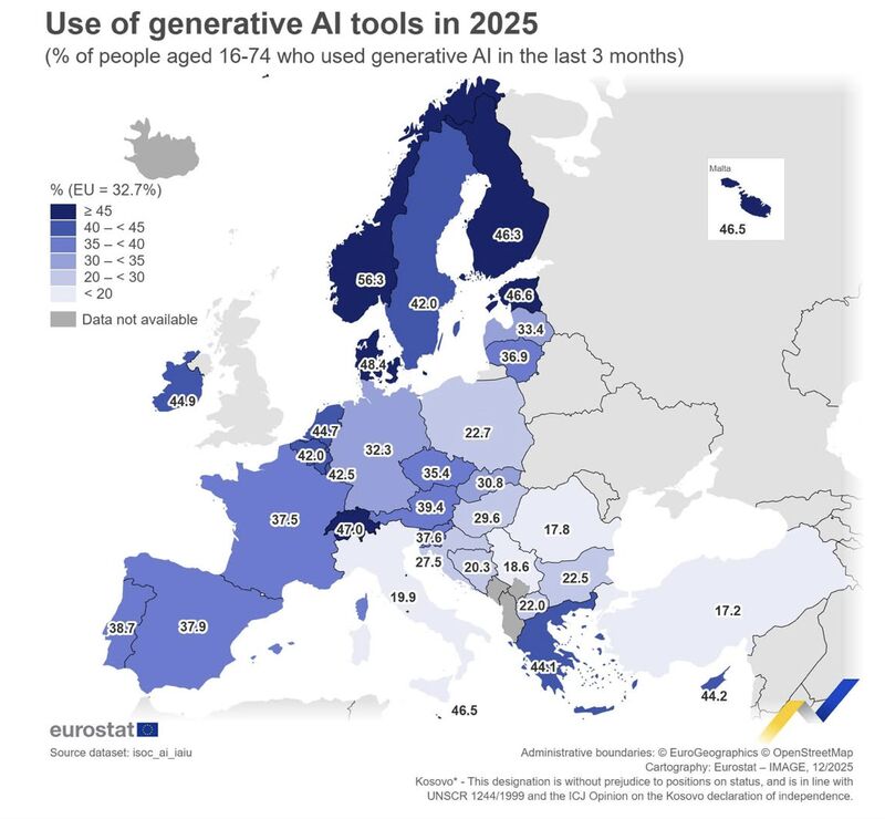Potrivit unor date recente, România se situează pe ultimul loc în Uniunea Europeană în ceea ce privește folosirea inteligenței artificiale generative