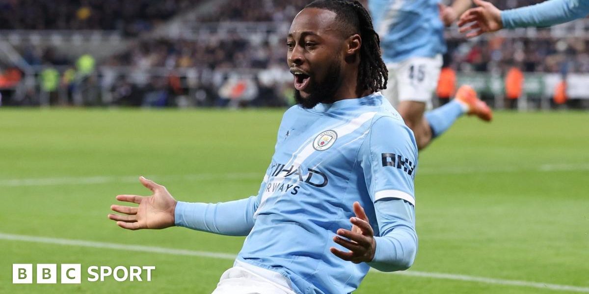 Antoine Semenyo celebrates after scoring for Manchester City against Newcastle United at St James' Park on 13 January, 2026