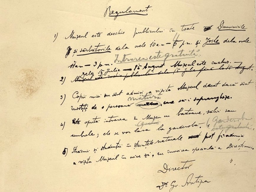 Primul regulament al Muzeului Național de Istorie Naturală „Grigore Antipa” a fost redescoperit la peste un secol de la înființare Pe 23 ianuarie, Muzeul Național de Istorie Naturală „Grigore Antipa” a făcut un gest care readuce în lumina reflectoarelor începuturile instituției