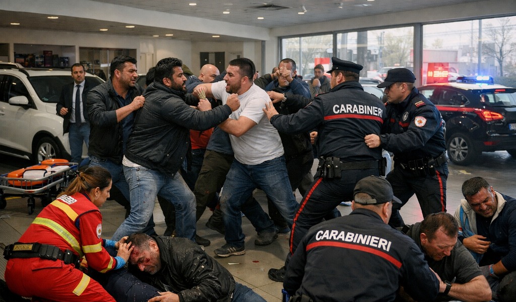 Bătaie ca-n filme într-un dealer auto italian: români, indieni și pakistanezi, KO