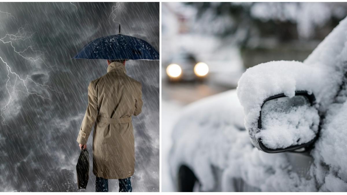 Ploi torențiale, vijelii și ninsori devastează România începând din această dimineață, când Administrația Națională de Meteorologie (ANM) a emis o informare de vreme rea valabilă până sâmbătă seara