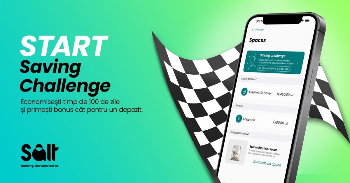 Salt Bank sărbătorește doi ani de activitate și lansează un nou produs de economisire numit „Saving Challenge”, o inițiativă menită să transforme obiceiul de a economisi într-o rutină zilnică pentru clienți