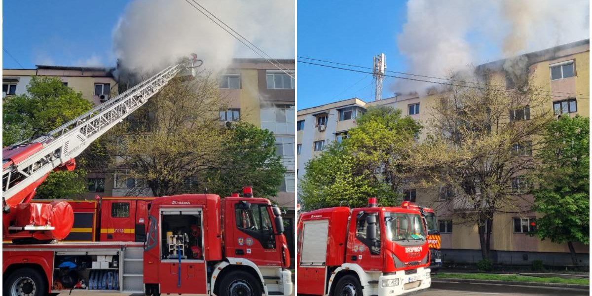 Incendiu devastator într-un bloc din Craiova: 14 oameni evacuați