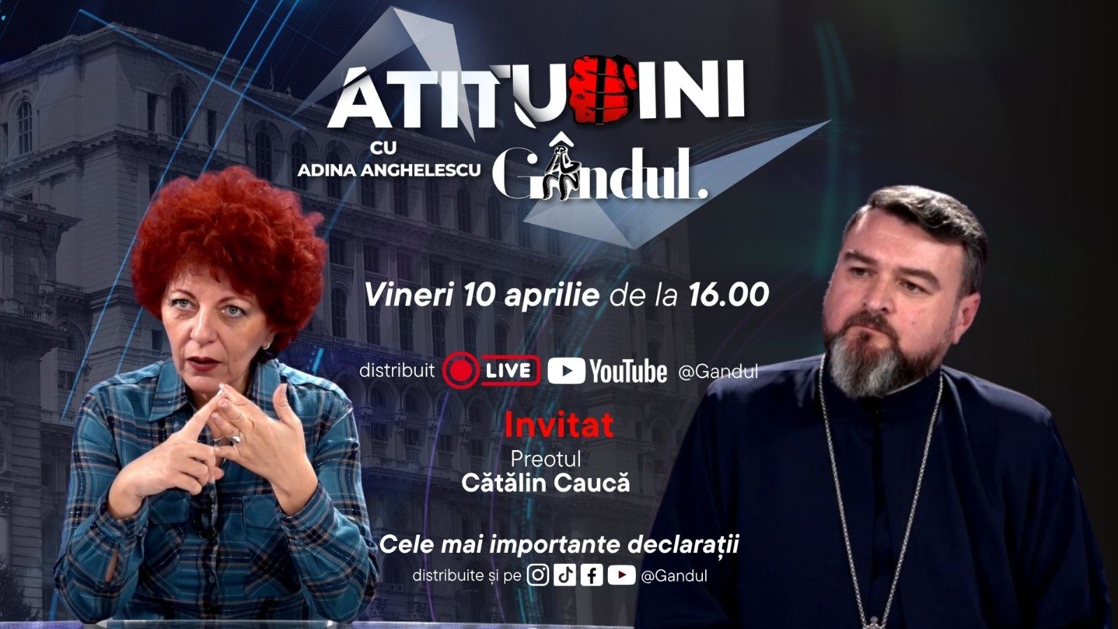 Emisiunea „Atitudini cu Adina Anghelescu” va debuta vineri, 10 aprilie, de la ora 16:00, cu o ediție live