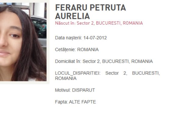 FATA DISPĂRUTĂ DIN SECTORUL 2: ALERTA RO-ALERT