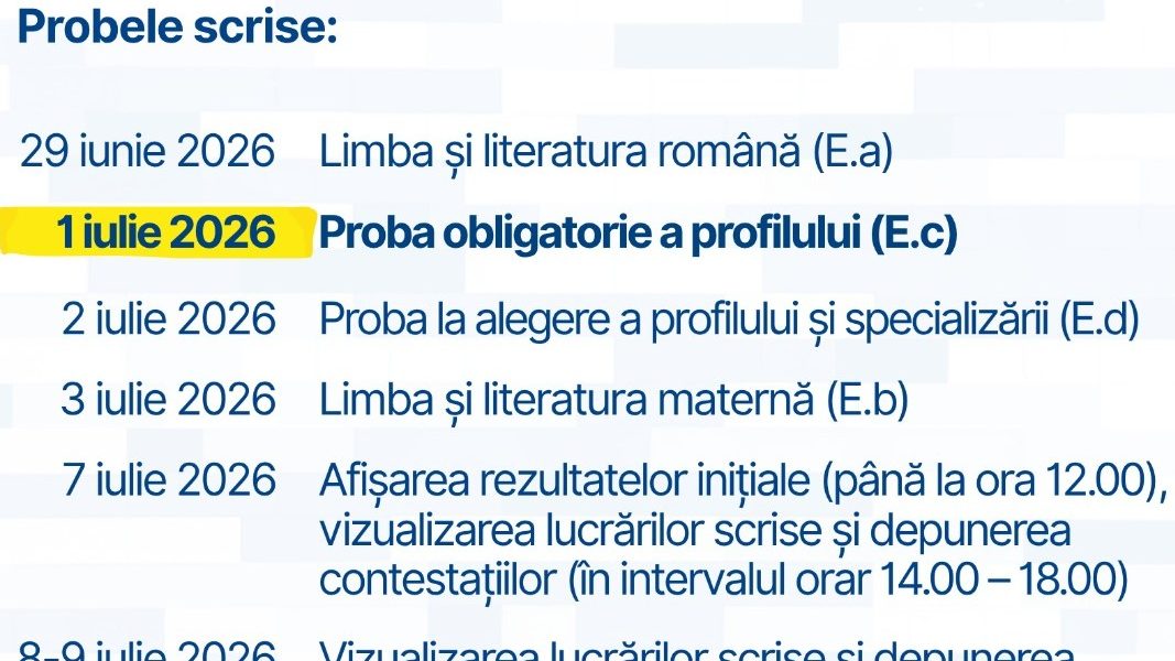 Bac 2026: Proba obligatorie se mută, programul se schimbă