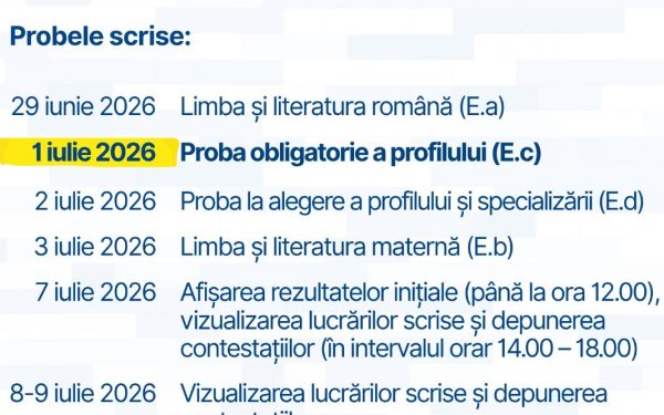 Bac 2026: Proba obligatorie se mută, programul se schimbă