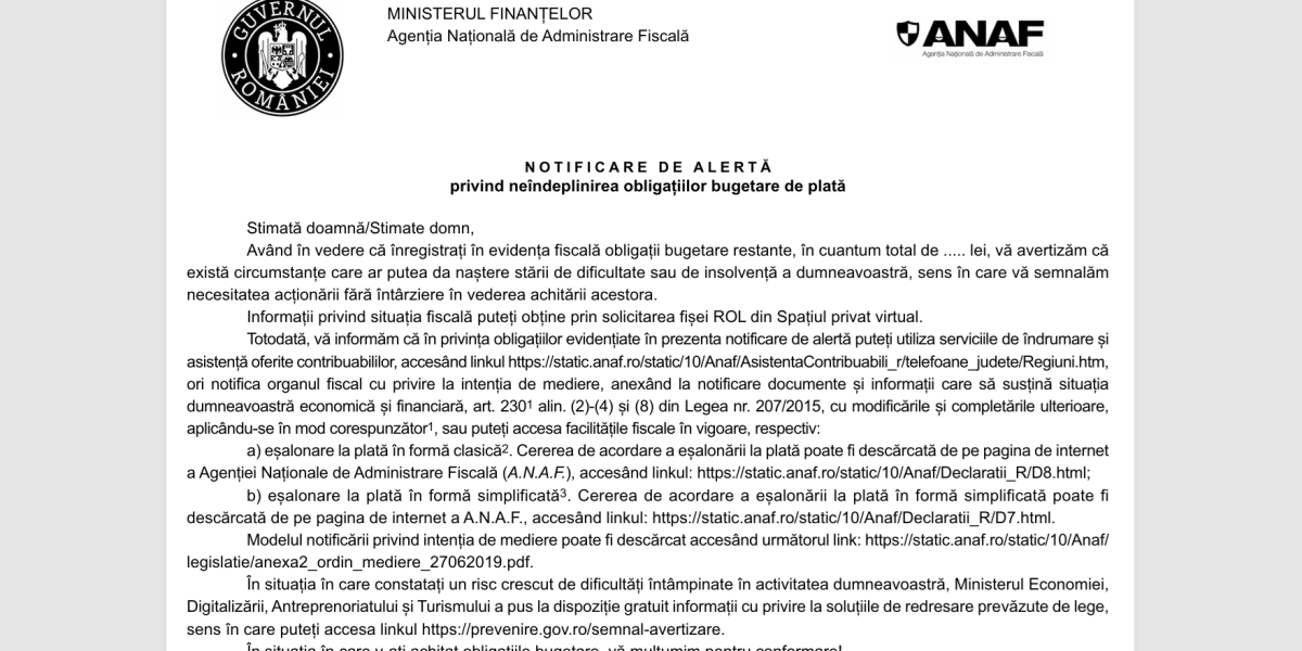 ANAF trimite alerte firmelor restante: Nu uitați să achitați taxele