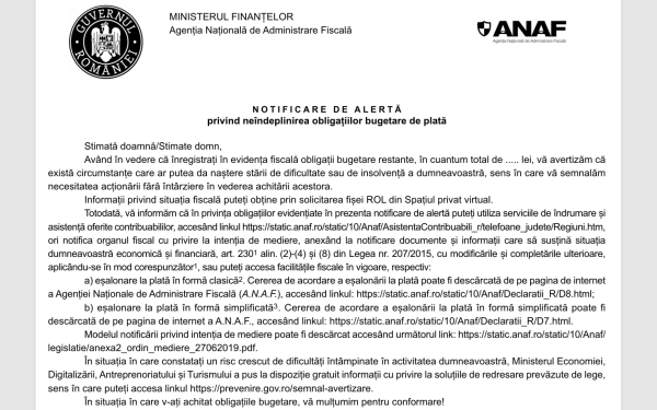 ANAF trimite alerte firmelor restante: Nu uitați să achitați taxele