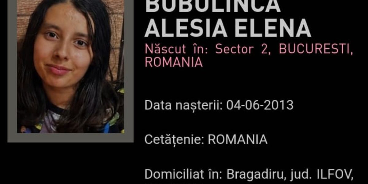 Fetiță dispărută din Bragadiru: Alesia, 13 ani, subiect RO-ALERT