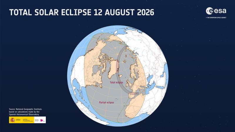 Eclipsa totală de Soare, Europa pe 12 august, ESA transmite din Spania