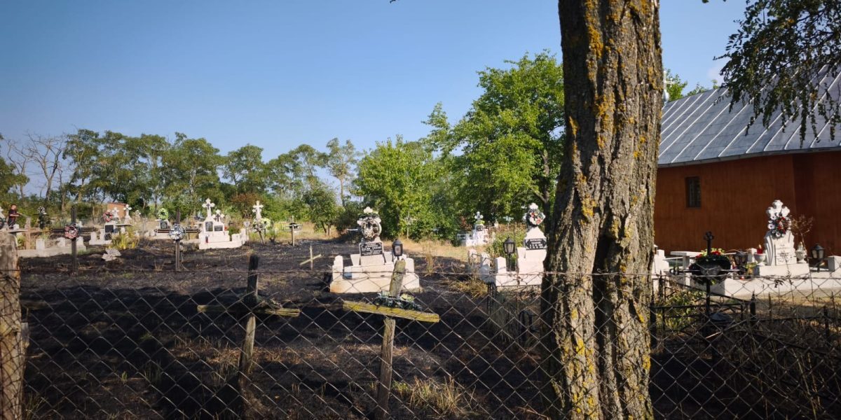 Botoșani: Cimitir în flăcări din cauza unei lumânări nesupravegheate