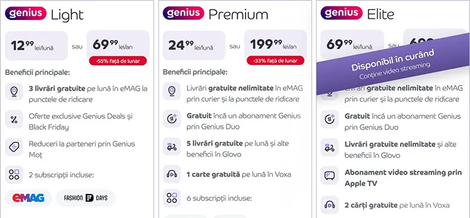 eMAG Genius se scumpeste: noi planuri, prețuri de la 69 lei